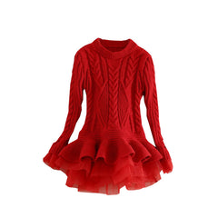 Full Sleeves Crochet Net Fit and Flare Knitted Dress From 2-7 Years