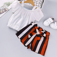 Cold Shoulder Half Sleeves Top With Striped Short
From 1-6 years