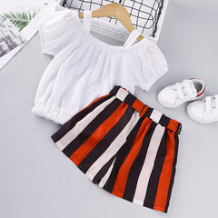 Cold Shoulder Half Sleeves Top With Striped Short
From 1-6 years