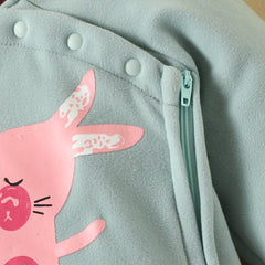 Full Sleeves Rabbit Print Cute Hooded Rabbit Ear Zip-Up Winter Jumpsuit From New Born-18 Months