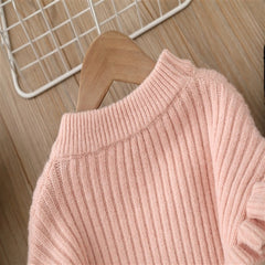 Full Sleeves Drop Shoulder Bow Attached Knitted Sweater With Flare Pant From 1-6 Years