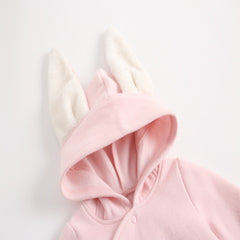 Full Sleeves Cartoon Printed Rabbit Ears Hooded Warm Jumpsuit For Infants & Toddlers From New Born - 24 Months