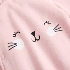 Full Sleeves Cartoon Printed Rabbit Ears Hooded Warm Jumpsuit For Infants & Toddlers From New Born - 24 Months