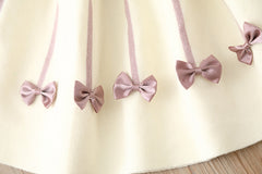 Long Fluffy Sleeves Bow Applique A-Line Elegant Princess Knitted Tutu Dress From 1-6 Years