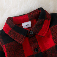 Red & Black Full Sleeves Belted Button Down Plaid Dress From 9-18 Months