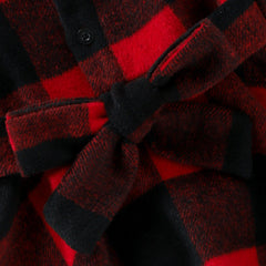 Red & Black Full Sleeves Belted Button Down Plaid Dress From 9-18 Months