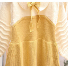 Long Sleeves Peter Pan Collar Colour Blocked Knitted Dress From 1-6 Years