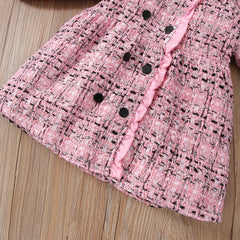 Full Sleeves Fall winter Plaid Button Trench Coat Dress With Headband From 3 Months - 3 Years