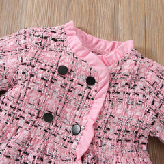 Full Sleeves Fall winter Plaid Button Trench Coat Dress With Headband From 3 Months - 3 Years