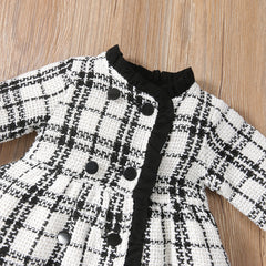 Full Sleeves Fall winter Plaid Button Trench Coat Dress With Headband From 3 Months - 3 Years