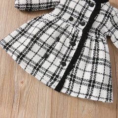 Full Sleeves Fall winter Plaid Button Trench Coat Dress With Headband From 3 Months - 3 Years