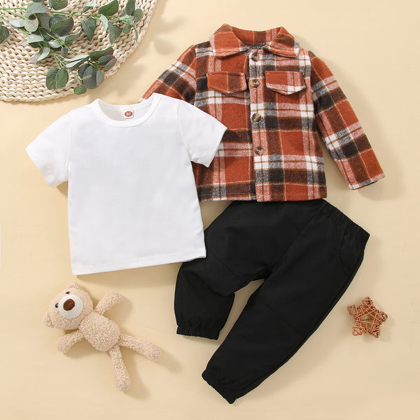 Full Sleeves Plaid Woolen Ribbed Shirt & Half Sleeves Vest With Lounge Pant Set From 1-5 Years