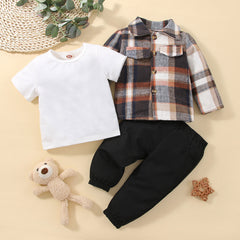 Full Sleeves Plaid Woolen Ribbed Shirt & Half Sleeves Vest With Lounge Pant Set From 1-5 Years