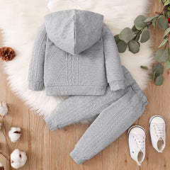 Full Sleeves Knitted Diagonal Button Snap-Up Solid Hooded Sweater With Trousers From 3 - 24 Months