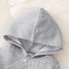 Full Sleeves Knitted Diagonal Button Snap-Up Solid Hooded Sweater With Trousers From 3 - 24 Months