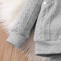 Full Sleeves Knitted Diagonal Button Snap-Up Solid Hooded Sweater With Trousers From 3 - 24 Months