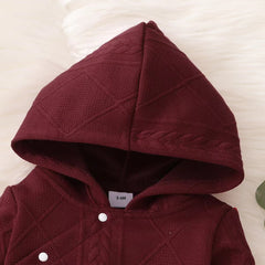 Full Sleeves Knitted Diagonal Button Snap-Up Solid Hooded Sweater With Trousers From 3 - 24 Months