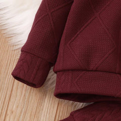 Full Sleeves Knitted Diagonal Button Snap-Up Solid Hooded Sweater With Trousers From 3 - 24 Months