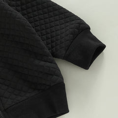 Black Full Sleeves Solid Waffle Zip-Up Hooded Top From 9 Months - 5 Years