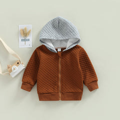 Brown Full Sleeves Solid Waffle Zip-Up Hooded Top From 9 Months - 5 Years