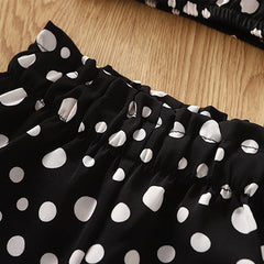 Black n White Short Sleeves Cold Shoulder Polka Dot Top & Shorts Set From 3-6 Years