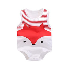 Sleeveless Striped Patch Printed Romper From 3 Months-2 Years