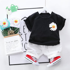 Half Sleeves Flower Print Tee With White Shorts From 9 Months-4 Years