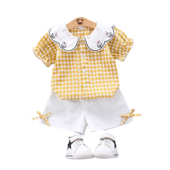 Yellow n White Checkered And Embroidered Set From 9Months-4 Years