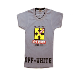 Half Sleeves Front & Back "FREE STYLE OFF-WHITE" Text Printed T-Shirt With Black Denim  Shorts