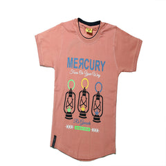 Half Sleeves Front & Back "MERCURY" Text Printed T-Shirt With Dark Blue Denim Shorts