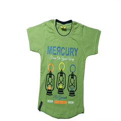 Half Sleeves Front & Back "MERCURY" Text Printed T-Shirt With Dark Blue Denim Shorts