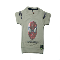 Biege Half Sleeves Spiderman Printed T-Shirt With Shorts