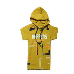 Half Sleeves Front & Back "HAPPENS" Text Printed Hooded T-Shirt With Shorts