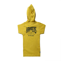 Half Sleeves Front & Back "HAPPENS" Text Printed Hooded T-Shirt With Shorts