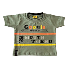 Half Sleeves Front & Back "GOOGLE" Text Printed T-Shirt With Black Denim  Shorts