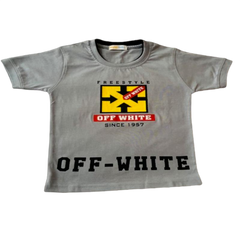 Half Sleeves Front & Back "FREE STYLE OFF-WHITE" Text Printed T-Shirt With Black Denim  Shorts