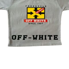 Half Sleeves Front & Back "FREE STYLE OFF-WHITE" Text Printed T-Shirt With Black Denim  Shorts