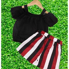 Cold Shoulder Half Sleeves Top With Striped Short
From 1-6 years