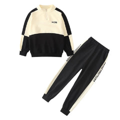 Off - White & Black Full Sleeves Colour blocked Track Suit With Striped Track Pant From 3-10 Years