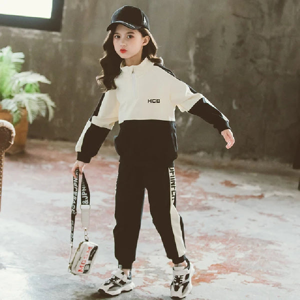 Off - White & Black Full Sleeves Colour blocked Track Suit With Striped Track Pant From 3-10 Years