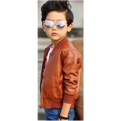 Full Sleeves Solid Leather Winter Wear Jacket With Side Pockets From 3-9 Years