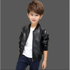 Full Sleeves Solid Leather Winter Wear Jacket With Side Pockets From 3-9 Years