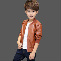 Full Sleeves Solid Leather Winter Wear Jacket With Side Pockets From 3-9 Years