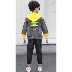 Full Sleeves Back Printed Denim Hoodie With Denim Pant Set From 3-9 Years