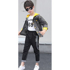 Full Sleeves Back Printed Denim Hoodie With Denim Pant Set From 3-9 Years