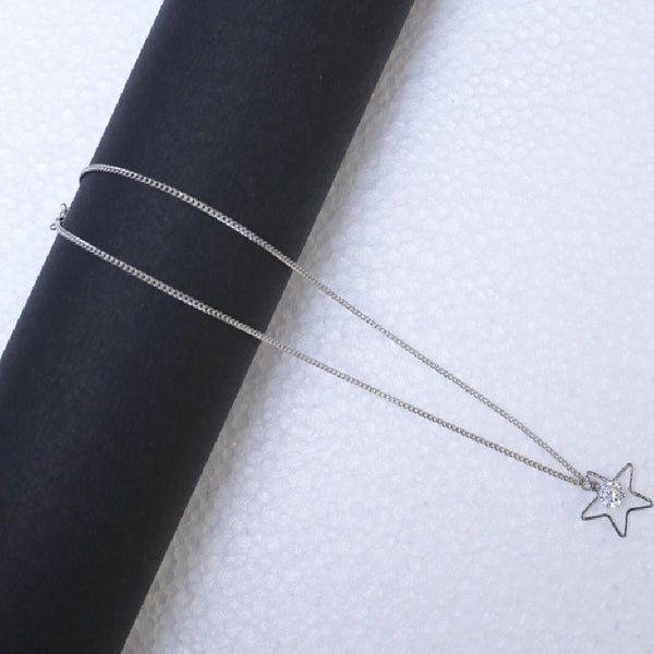 Silver plated Hollow star charm pendant with chain