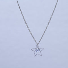 Silver plated Hollow star charm pendant with chain