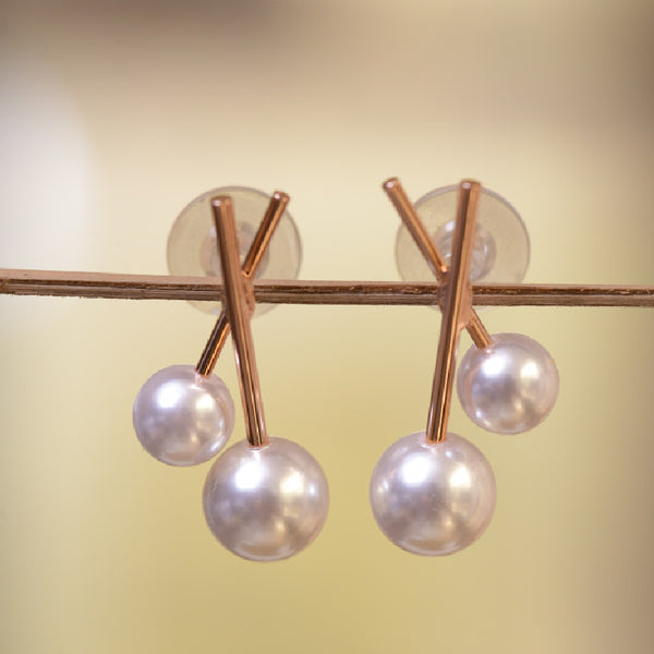 Rose Gold Cross Pearl Earrings