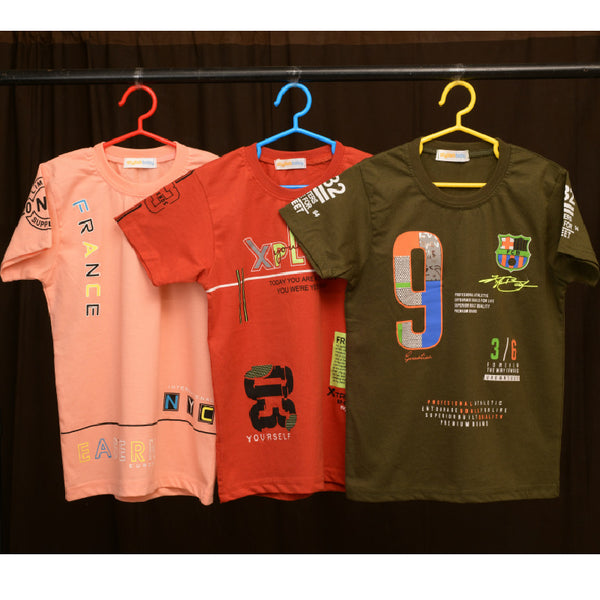 Combo Of Three Half Sleeves Multi Print T-Shirts For Boys