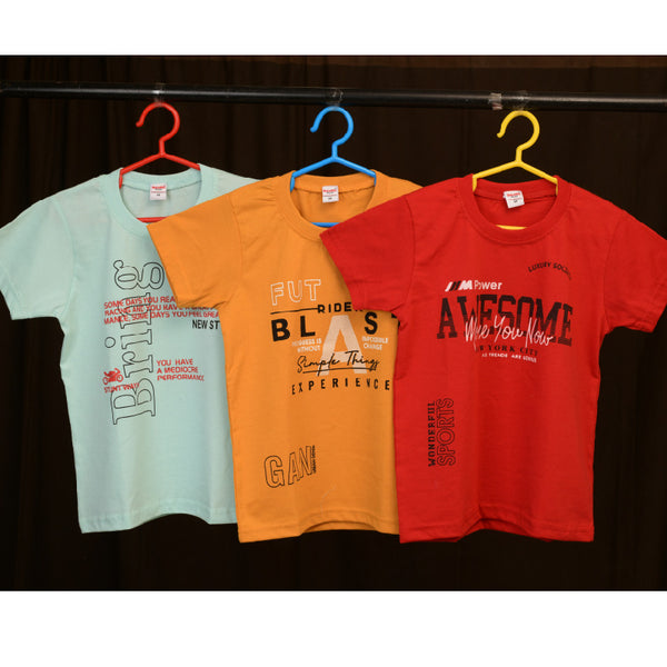 Combo Of Three Half Sleeves Multi Print T-Shirts For Boys